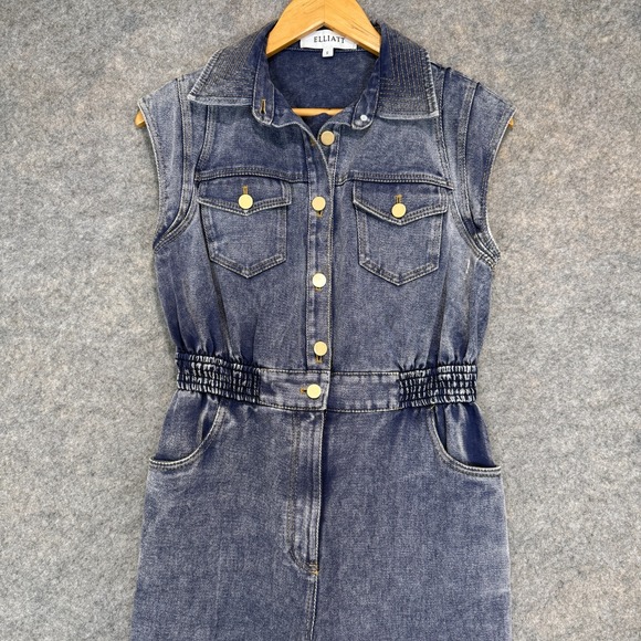 Anthropologie Elliatt Arrangement Denim Jumpsuit Women Small Sleeveless Acid Was - Picture 2 of 12